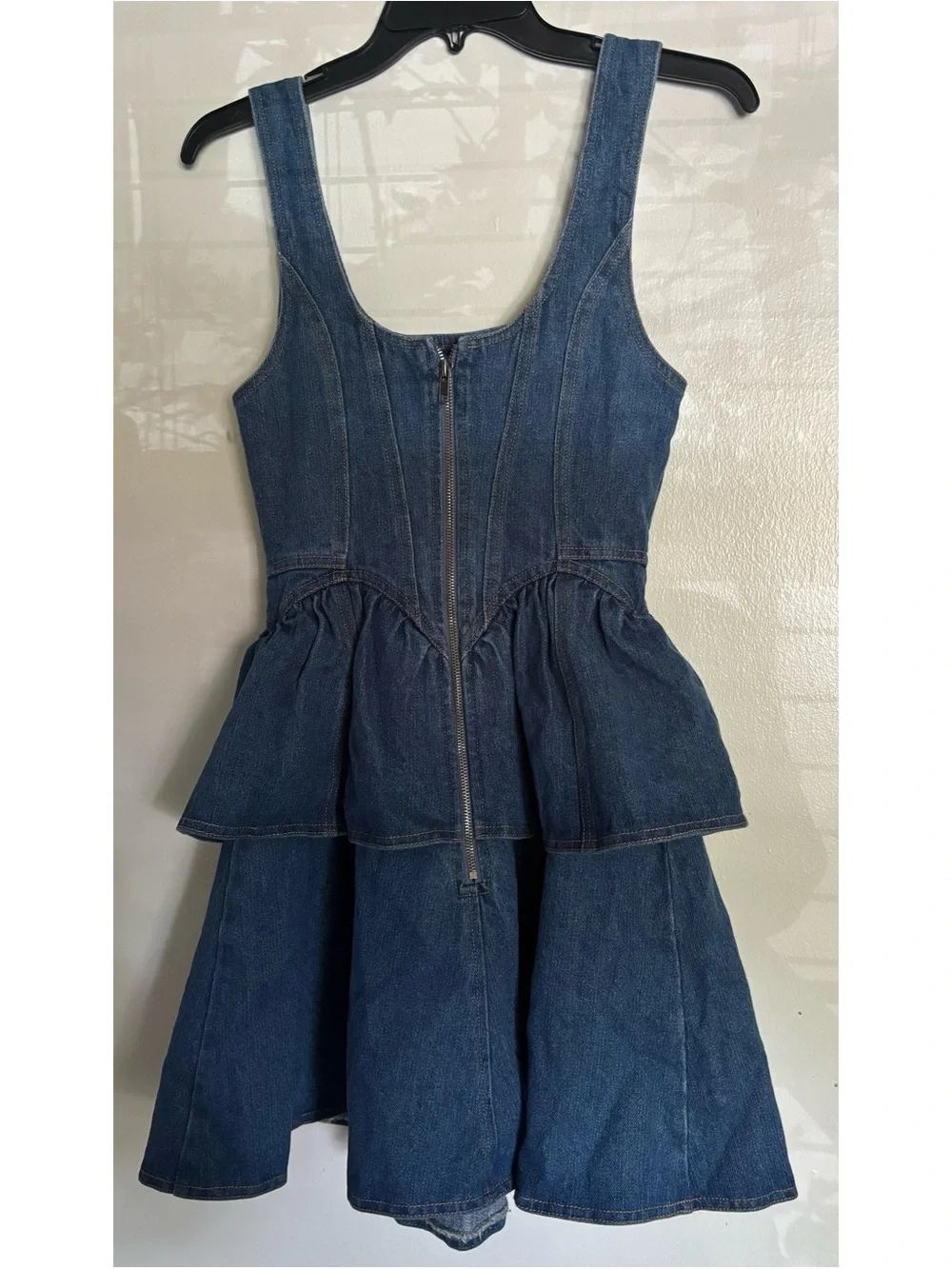 Vici Denim Rose Peplum Rosette Mini Denim Dress In Medium Wash Size Xs ~ Nwt — image 7 of 8